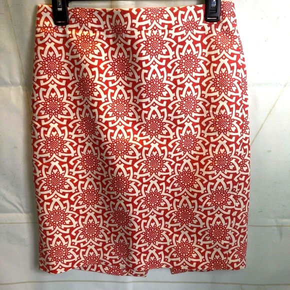 J.Crew Skirt Women’s Size 0 100% Cotton Orange Abstract Floral Lined Pencil EUC - Picture 1 of 7